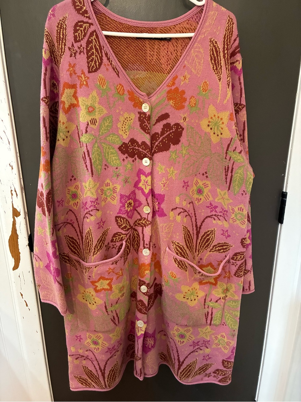 Stunning!!😍 Women's Pink Floral Wool & Organic Cotton Button-Front Coatigan